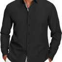 COOFANDY Mens Casual Button Down Shirt Untucked Long Sleeve Stretch Denim Dress Shirt (XX-Large, Black)