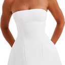 SHINFY Women Sexy Strapless Mini Dress Bodycon Off Shoulder Tube Top A-Line Short Dress Formal Cocktail Dresses (White) Large