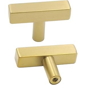 goldenwarm 10 Pack Brushed Brass Cabinet Knobs Drawer Knobs Gold Kitchen Hardware 2 inch (50mm) Overall Length - LS1212GD Square Brass Cabinet Hardware Stainless Steel T Handles (single hole knob)