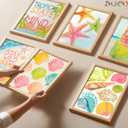 ZHJIOFXG Colorful Beach Poster Set of 6 Beachy Room Decor Pastel Coastal Aesthetic Wall Art Shell Starfish Palm Tree Painting Picture Artwork for Girls Bedroom Dorm Apartment Decorate 12x16in Unframed