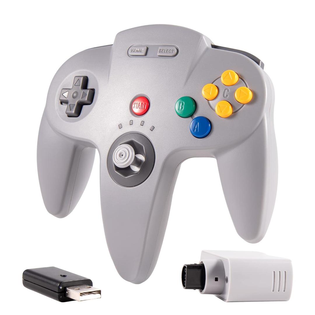 KIWITATA Wireless N64 Controller for Switch System, 2.4GHZ N64 Remote Joystick Wireless Gamepad Controller Compatible with N64 Original Console, Raspberry Pi, IOS, PC Windows 7,8,10,11 Gray