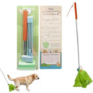 Dog Poop Catcher, Portable and Foldable Dog Poop Cleaning Tool, Pooper Scooper, Stainless Steel Telescopic Rod, Washable Sticky Soft Rubber Frame, Suitable for Dogs of All Body Types