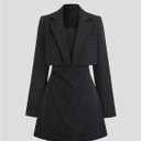 OYOANGLE Women's 2 Piece Set Strapless A Line Mini Dress and Long Sleeve Cropped Blazer Going Out Outfits