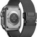 Milanese Mesh Loop for 44 mm 45 mm Apple Watch Band for Men 42mm 44mm 46mm 38mm 45mm Series 7 40mm 41mm 49mm Women,Stainless Steel Parachute Buckle for iWatch Ultra 2 Series 10 9 8 7 6 SE 5 4 3 (Black)