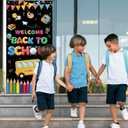 Back To School Banner Welcome Back To School Door Cover Backdrop Polyester Hanging Banner Front Door Porch Sign for First Day Of School Classroom Indoor Outdoor Decorations, 70.8 X 35.4inch