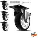 5 Inch Heavy Duty Casters, 2600lbs Capacity (Set of 4)  Industrial Swivel Caster Wheels with Brakes for Workbenches, Carts & Furniture  Floor Protecting & Quiet Roll