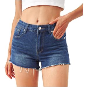 Liloak Womens Pack of Washed Denim Jean Shorts Mid Rise Casual Ripped Frayed Hem Summer Hot Shorts Pack (X-Small, Dark Indigo)