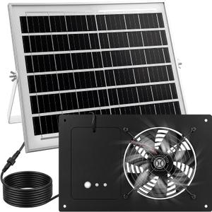 ropelux Solar Exhaust Fans with 24/7 Operation and 2 Timers, Single Fan Solar Powered Exhaust Fans, Airflow Cooling Ventilation, for Chicken Coop, Greenhouses, Dog Houses, Attics, Sheds, Cabins