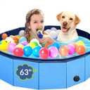 Dog Pool, Foldable Pet Swimming Pool with 6mm High-Strength PP Board, Hard Plastic Collapsible Doggy Pools for Small Dogs Kitty Duck, Non-Slip Doggie Bathtub Quick to Set Up and Drainage Hole, 63"