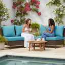 Summsun Faux Linen Outdoor Chair Cushions, Water Resistant Backrest and Seat Cushion Set with Removable Cover, Straps, Non-Slip Bottom for Patio Furniture, 19 x 19 Inch, Teal, Set of 4