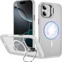 ADDIT for iPhone 16 Case iPhone 16 Magnetic Phone Case Fits MagSafe Military-Grade Translucent Matte Back Built-in Camera Stash Stand Case Fit for iPhone 16 (TP White)
