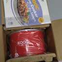 KOOC Small Slow Cooker, 0.65 Quart, Free Liners Included, Upgraded Ceramic Pot, Nutrient Loss Reduction, Sauces, Stews & Dips, Stainless Steel, Red, Round