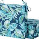 Outdoor 18 inch Square Patio Dining Chair Pads  Comfortable Fiber-Filled Seat Cushions with Ties, Reversible Polyester Fabric - Botanical Crestwood, Set of 4