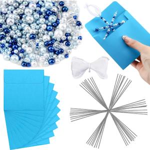 Xinnun Christmas Beaded Ornament Kit Include 12 Snowflake Wire Forms 12 Lake Blue Envelopes 2.2 Yards Transparent Yarn Ribbon and Assorted Size Mixed Beads for Christmas Tree DIY Craft Making