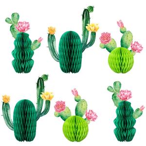 Whaline 6Pcs Cactus Honeycomb Table Centerpieces Pink Yellow Flowers Bloom Summer Hawaiian Luau Party for Mexican Party Decorations Fiesta Cinco De Mayo Birthday Baby Shower, 3 Design