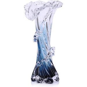 Hand Blown Blue Glass Vase, Unique Art Beautiful Ocean Glass Vase for Home Centerpiece, Coffee Table, Living Room, Office Decor - 11.8" H(Large)