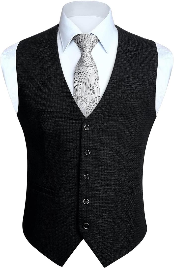 HISDERN Mens Suit Vest Waistcoat with 3 Pockets Slim Fit for Business Formal Wedding Prom and Casual Tuxedo Wear (Medium, A1-black)