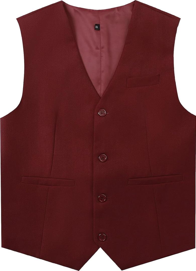 A&J DESIGN Boy's 4 Button Formal Suit Vest Dress Waistcoat with Pockets, Size 6 Years (Burgundy)