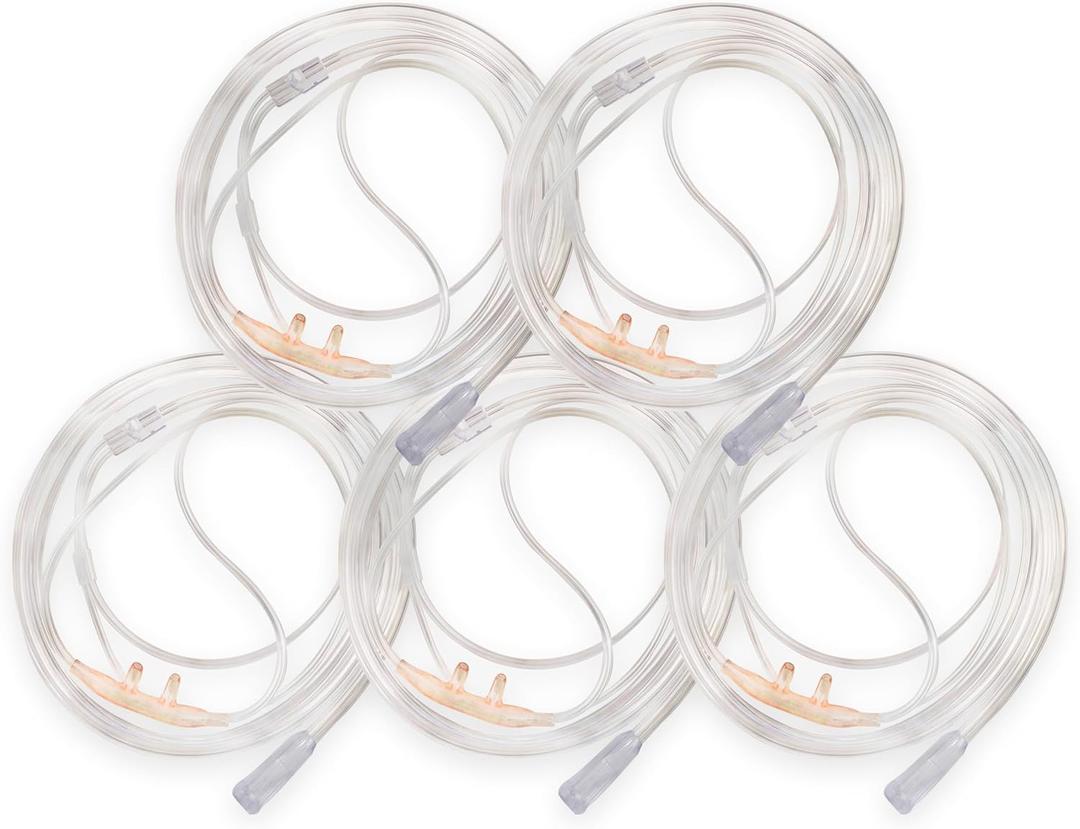JWYN 5pk 7Ft Pediatric Kids Oxygen Nasal Cannula, Salter Style, Trumpet Connector (Clear)