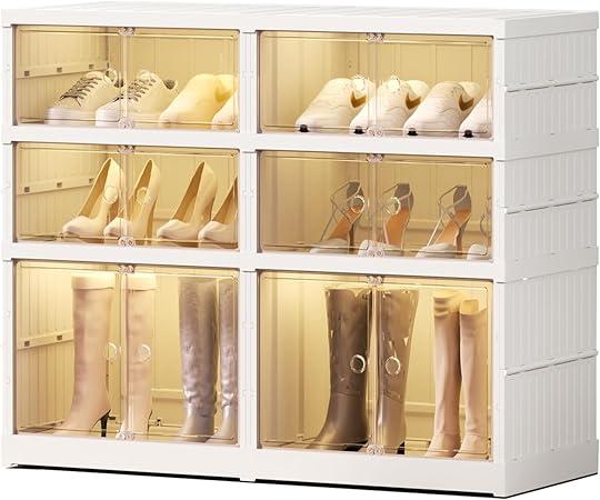 3 Tier Foldable Shoe Rack Organizer for Closet 6-12Pairs Plastic Collapsible Shoe Racks Shelf for front door entrance Stackable Clear Folding Shoes Storage boxes X-Large Storage Cabinet