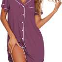 Ekouaer Nightgowns for Women Button Down Sleepshirt Short Sleeve Nightshirt Boyfriend Pajamas V Neck Nightdress S-XXXL (Purple, M)