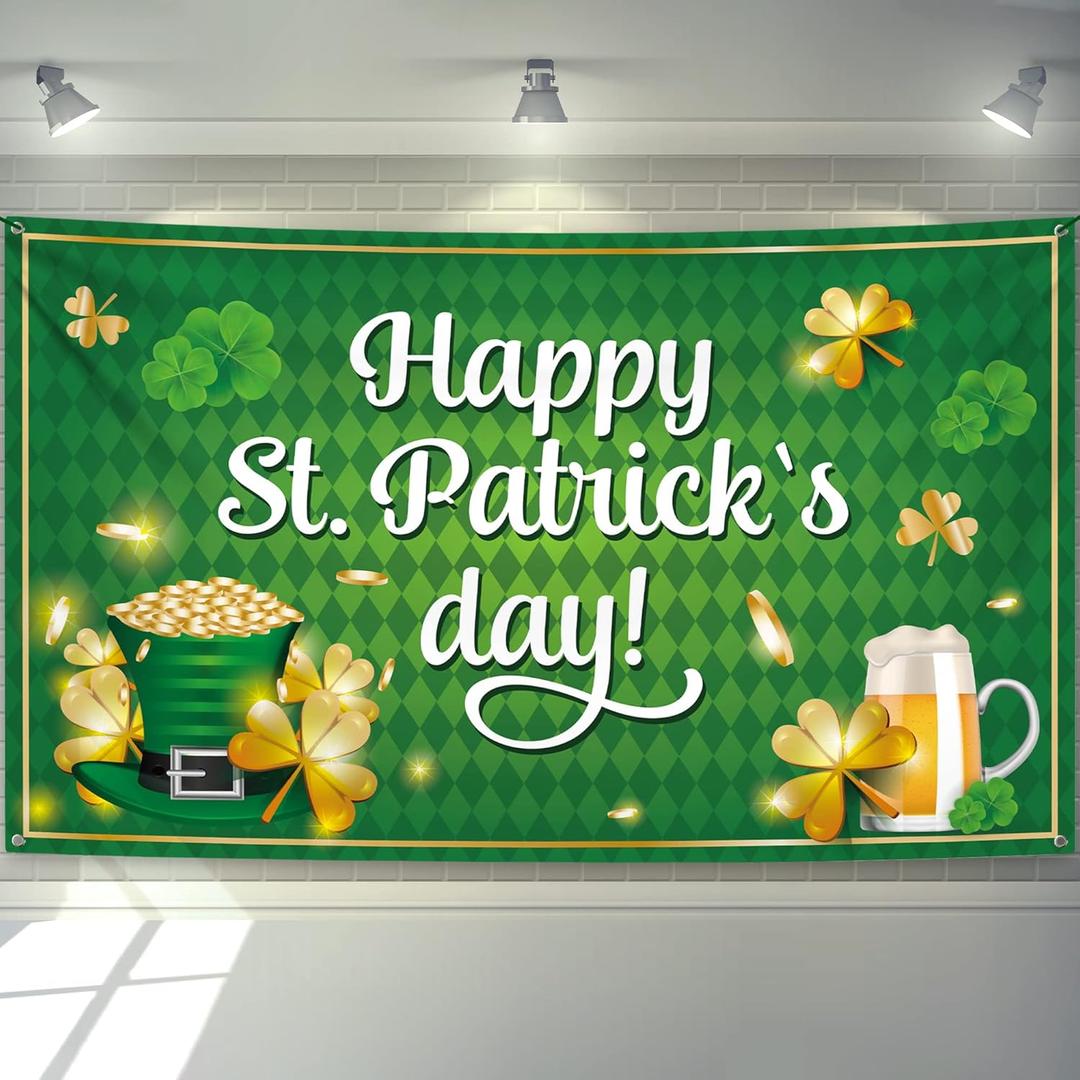 KatchOn, XtraLarge Happy St Patricks Day Banner - 72x44 Inch | St Patricks Day Backdrop for Photography | St Patricks Day Decorations Banners | Saint Patricks Day Banner for St Patricks Day Dcor