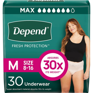 Depend Fresh Protection Adult Diapers, Incontinence & Postpartum Bladder Leak Underwear for Women, Disposable, Maximum, Medium, Blush, 30 Count, Packaging May Vary