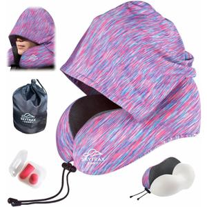 Travel Pillow with Extra Large Hood for Airplane Long Flights Privacy and Comfort Memory Foam with Skin-Friendly Cover for Road Trip Head&Neck Support for Plane Office Cars Sleeping & Rest