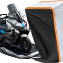 Full Enclosed Motorcycle Cover Waterproof Outdoor/Indoor Storage Waterproof Motorcycle Cover Heavy Duty with Reflective Strips Fits Scooter/Touring Motorcycles Length up to 108"Black+Sliver
