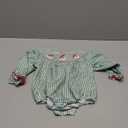 Honganda Newborn Baby Girl Christmas Outfit Plaid Smocked Bubble Romper Santa Claus Gingerbread Man Embroidery Xmas Clothes (6-12 Months)