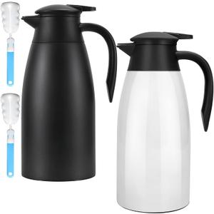 Updated Thermal Coffee Carafe, 70 Oz Insulated Stainless Steel Coffee Carafes for Keeping Hot Coffee & Water Hot Beverage-12Hours, Double Walled Vacuum Thermos Carafe(Black+White
