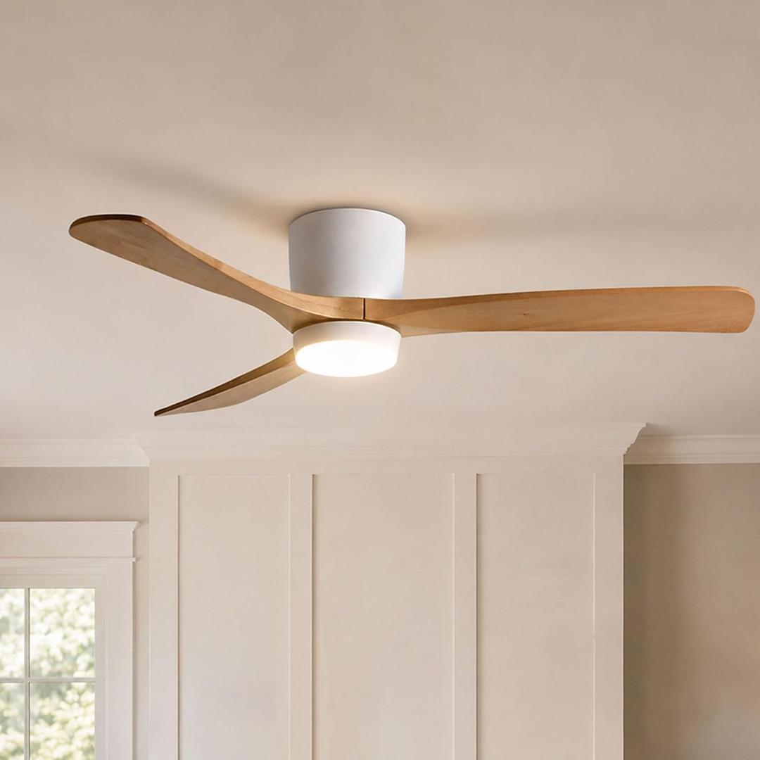 48 Inch Smart Flush Mount Ceiling Fan with Lights and Remote, Low Profile