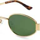 livho 2025 Trendy Oval Sunglasses - Stylish Polarized Shades for Everyday - Retro Metal Frames (Green/Gold)