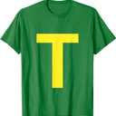 Letter T in Yellow on Green Costume Halloween Party T-Shirt Small