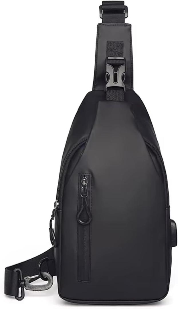Mini Crossbody Sling Bag, Lightweight Waterproof Chest Bag, Daily Travel Sports with USB port. (BLACK).