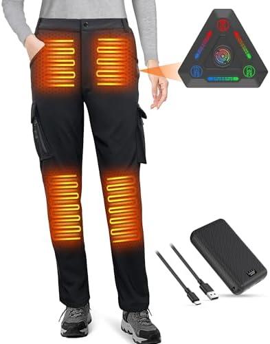 FERNIDA Women Heated Pants with Battery Pack Fleece-Lined Softshell Electric Heating Snow Pants for Outdoor Hiking Skiing XL