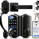 Veise VE017-H Fingerprint Smart Front Door Lock Set, App Control, 8-in-1 Keyless Entry Deadbolt with Zinc Alloy Handles, Emergency Power Port, Touchscreen Keypad, Auto Lock, Easy Install, Matte Black