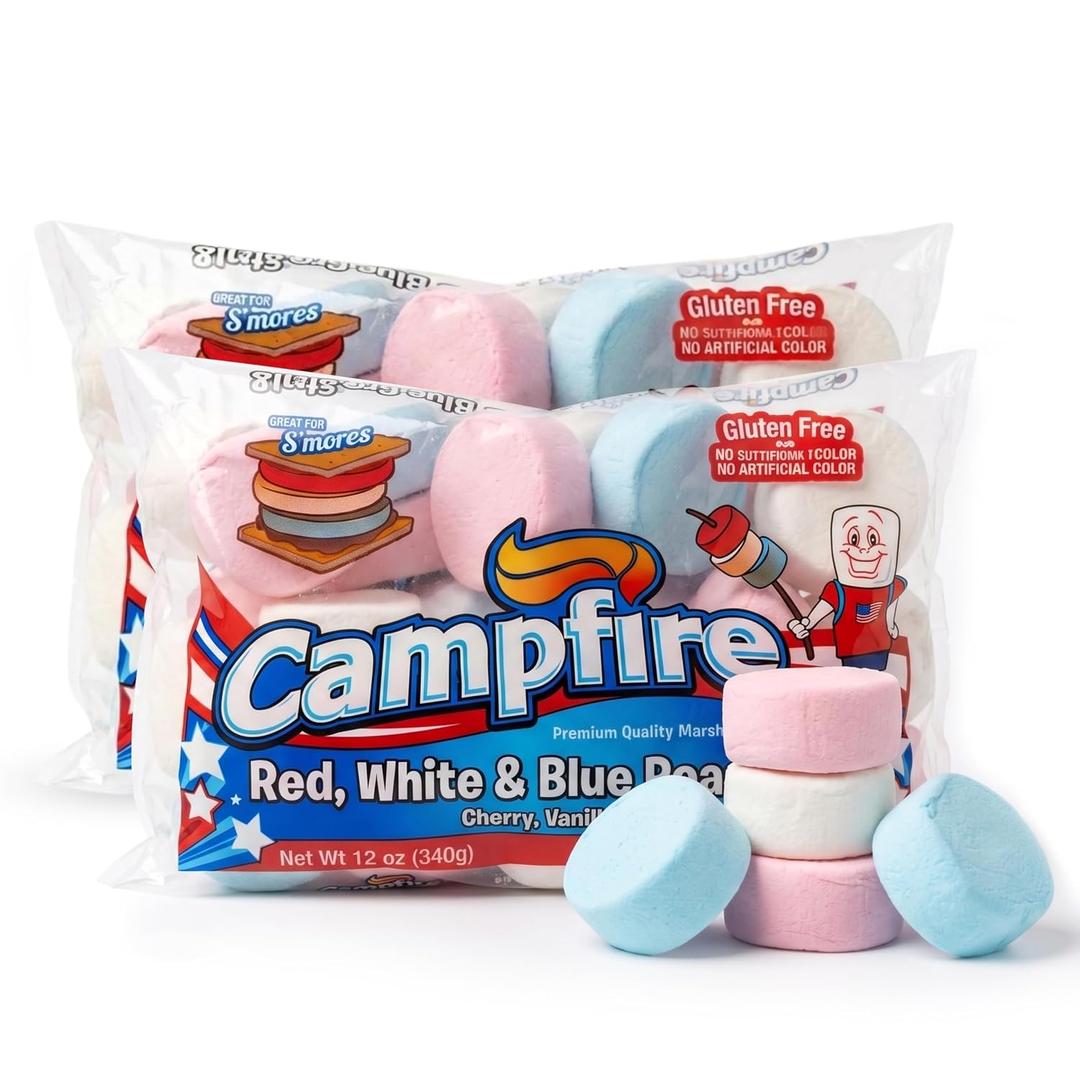 (2 Pack) 12 oz Red, White & Blue Roaster Marshmallows – Cherry, Vanilla & Blueberry Flavored Jumbo Marshmallows – Gluten Free, No Artificial Colors – Perfect for S’mores & 4th of July Treats (EXP 11/23/26)