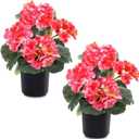 2 Pack Artificial Geranium Fake Flowers for Outdoors Spring Summer Decor, Silk Geraniums Flowers UV Resistant Faux Flower Potted Plants for Gardens Farmhouse Indoor Home Table Decor (Rose Red)