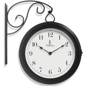 Metal Double Sided Wall Clock 10" - Decorative Indoor Outdoor Double Sided Clock - Easy to Read, Hanging Train Station Style for Patio, Garden, Office & More - Antique Style Outside Corner Wall Decor Metal Double Sided Wall Clock 10" - Decorative Indoor Outdoor Double Sided Clock - Easy to Read, Hanging Train Station Style for Patio, Garden, Office & More - Antique Style Outside Corner Wall Decor