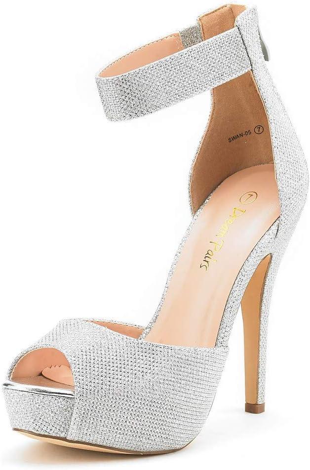 DREAM PAIRS SWAN-05 New Women's Ankle Strap Back Zipper Peep Toe High Heel Platform Pump Shoes,Silver Glitter, 7.5 B(M) US DREAM PAIRS SWAN-05 New Women's Ankle Strap Back Zipper Peep Toe High Heel Platform Pump Shoes,Silver Glitter, 7.5 B(M) US