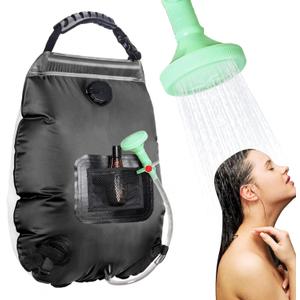 Unniweei Solar Portable Shower Bag, 5 Gal/20L Solar Heating Camping Shower Bag with Removable Hose&On-Off Switchable Shower Head, Compact Camping Shower for Camping, Hiking, Traveling, Beach Swimming, Black