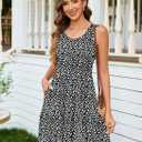 AUSELILY Womens Summer Dress Casual Sleeveless Crewneck T Shirt Sundress Flowy Tiered Swing Mini Dresses (S)