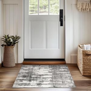 jinchan Area Rug 2x3 Modern Abstract Washable Entryway Rug Soft Small Grey Multi Contemporary Accent Mat Non Slip Backing Carpet for Kitchen Bathroom Laundry Room