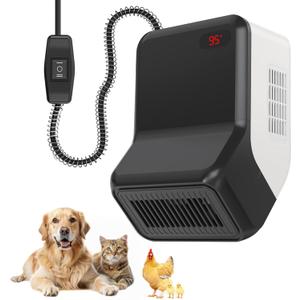 Dog house heater for chicken coop pet, adjustable temperature of 300W/600W for winter warmth, low noise, overheat protection, bite-proof wires, suitable for indoor and outdoor use