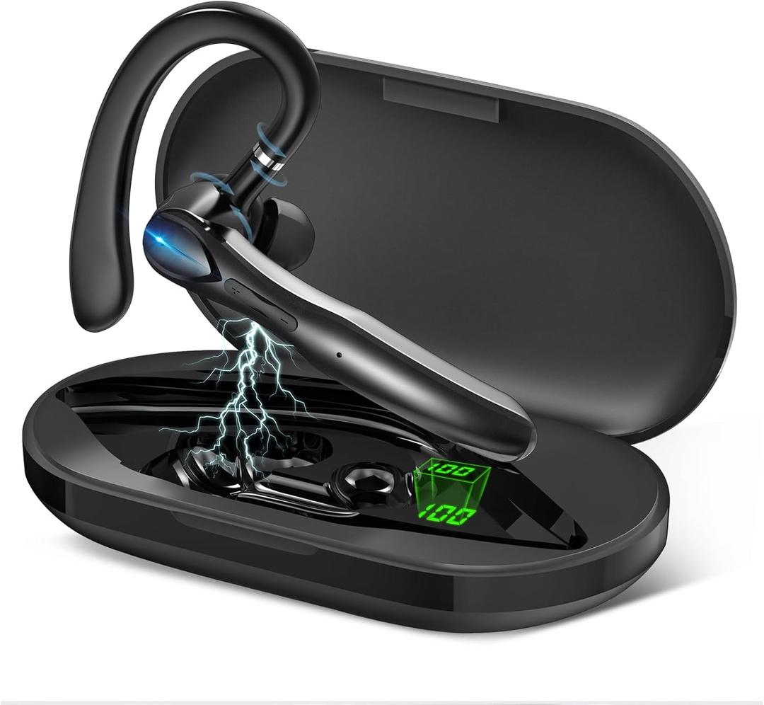 Bluetooth Headset, Wireless Bluetooth Earpiece with 400mAh Charging Case 55 Hours Talking Time Built-in Microphone for iOS Android Cell Phone, V5.3 Hand-Free Headphones for Trucker, Office,Black