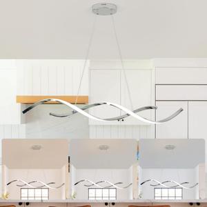 Chrome Dimmable Chandelier Over Tables, 43" Modern Pendant Lights
Modern Chrome Wave LED Chandelier for Dining Room, Height Adjustable 43" Pendant Light Fixtures Over Tables, 31W 3700 Lumens