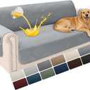 Velvet 100% Waterproof Couch Cover for Dogs Washable Sofa Covers for 3 Cushion Couch Pet Friendly Sofa Slipcovers Set Non Slip Quilted Furniture Protector with Pockets (Large, Silvery Grey)