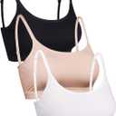 Blulu Mini Camisole Bra Wireless Padded Bra with Adjustable Straps for Women Girls (Small, Black White Nude)