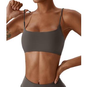 Comper Women's Sports Bras Wirefree Racerback Workout Bras Sexy Thin Straps Yoga Sport Bras with Removable Pads (Grey) Small